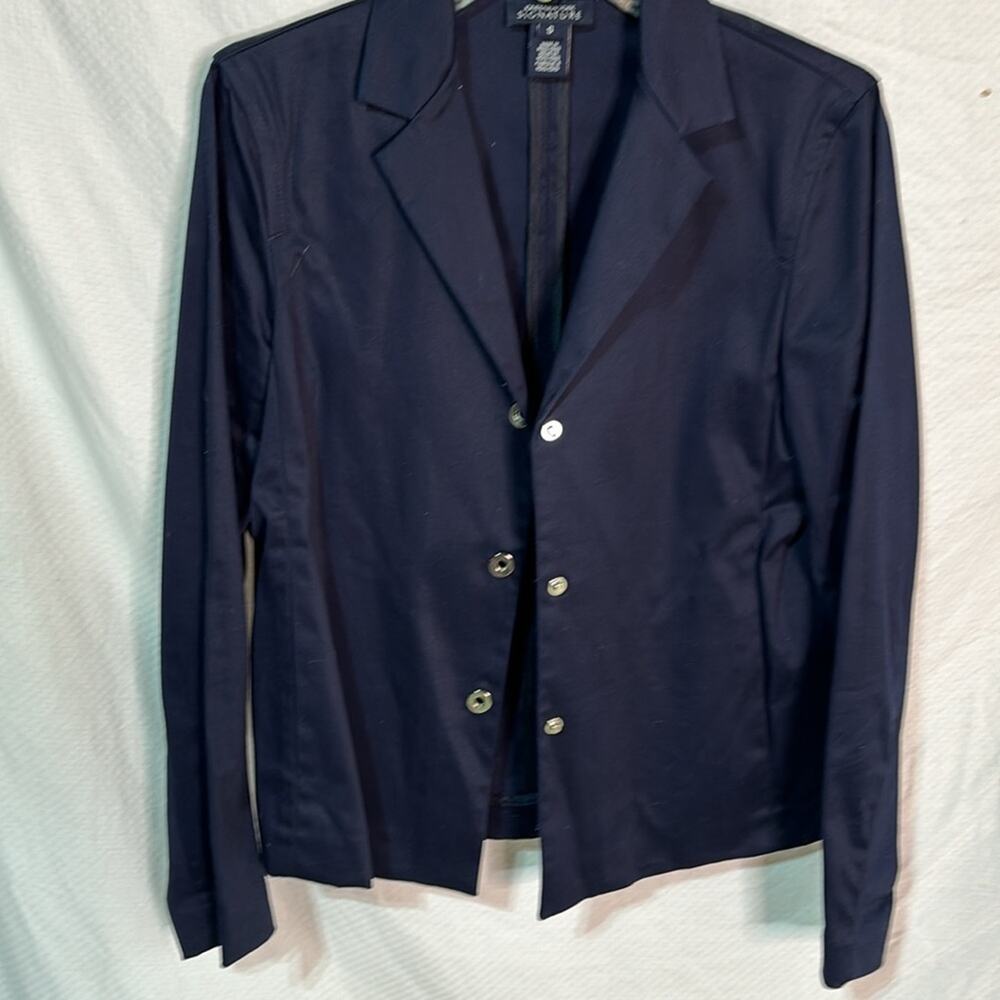 Jones New York signature S navy cotton spandex pants lined jacket euc